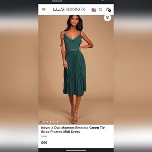 Lulu's NWT Never a Full Moment Emerald Green Tie-Strap Pleated Midi Dress